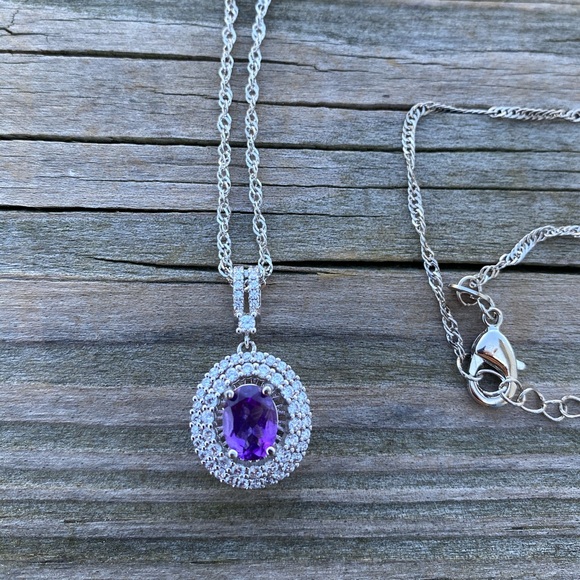 Gold Coast Amethyst necklace Platinum Plated CZ - Picture 5 of 9